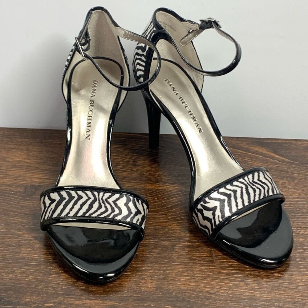 Dana Buchman Women's Majorca Zebrasin Ankle Strap Gladiator Heels Black Size 7